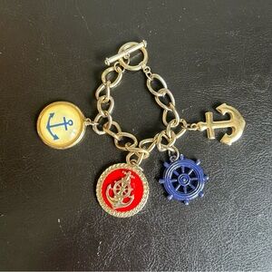 Vintage Gold Tone Chain Nautical Themed 4 Charm Bracelet
